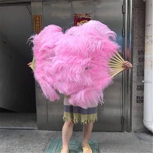 Pink Fluffy Handle Ostrich Feather Fan DIY Holiday Party Dance Performance Plume Feathers Fan-1pcs