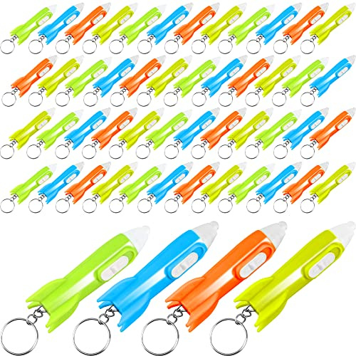 Haconba 80 Packs Helicopter Flashlight Keychain Rocket Flashlight Keychain for Space Theme Party Birthday New Year Gifs, 4 Colors