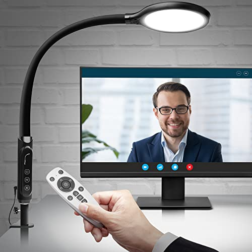 Schreibtischlampe LED mit Fernbedienung - 18W Schwanenhals-Leselampe mit 800 Lumen - Klemmbar & Dimmbar - 10 Farbtemperaturstufen und 10 Dimmstufen für 95 Lichtkombinationen - Für Büro & Schlafzimmer