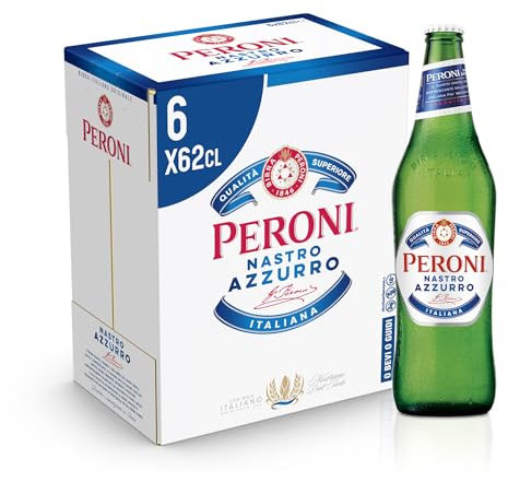 Peroni Nastro Azzurro, Cassa Birra con 6 Bottiglie di Birra da 62 cl, Birra Premium Lager a Bassa Fermentazione, Gusto Rinfrescante e Rigenerante, Gradazione Alcolica 5% Vol