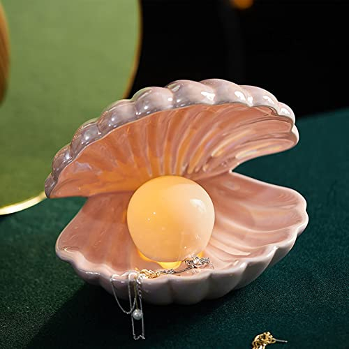 Jauhmui Muschel Perle Nachtlicht, Keramik Shell Dekorationen, Nachtdekor Dekorative Lampe, Desktop-Lampe, LED, Sommer Strand Seestern Ornament, für Schlafzimmer bettseite (Rosa)