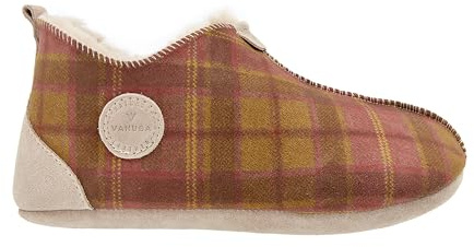 Vanuba Handgemacht Lammfell Hausschuhe Damen Winter Oxford Tartan Warme Hausschuhe Geschlossen - Pantoffeln Damen - Hüttenschuhe