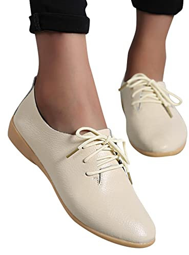 Briskorry Zapatos de bailarinas para mujer, con cordones, cómodos, de piel sintética, deslizantes, informales, planos, para conducir, mocasines
