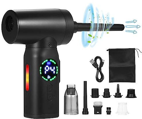 Mini Souffleur PC 4 en 1, 120W Souffleur Air Comprimé, 7500mah 110000 RPM Moteur Sans Balais Soufflage/Aspiration/Gonflage/Lumière D'Urgence Multifunctional Electric Duster Compucleaner for Home