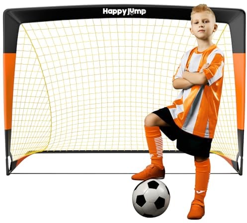 Happy Jump Fußballtor 3x2.2FT, 4x3FT, 5x3.6FT, 7x5FT Pop-Up Fußballtraining für den Garten (4x3 FT- Schwarz Orange) -1 PC