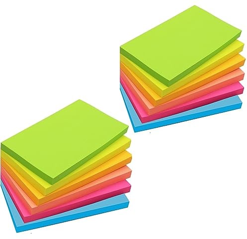 12 Blöcke - 7,6 x 12,7 cm Große Haftnotizen, 76 x 127 mm, 6 Brillante Farben, Sortiert, Selbstklebende blöcke, 80 Blatt pro Block für Erinnerung, Checkliste oder To-Do-Liste (brillante 12 Blöcke)