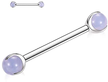 hengkaixuan G23 Titanium Nipple Barbell Nipple Jewellery 14G Nipple Rings mit Innengewinde Imitation Pink Jade Nipple Bars Body Piercing Jewellery for Women 14mm