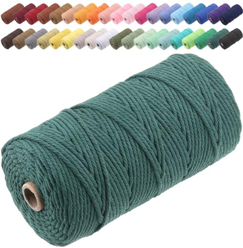 GOHOF Macrame Cord 3mm x 150m Premium Cotton Rope, 4 Strand Twisted Soft for Art and Crafts, Perfect Material Without Chemicals (Deep Green)