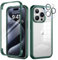 seacosmo for iPhone 15 Pro Case 6.1 Inch, Full-Body Shockproof Case with Built-in Glass Screen Protector and Camera Lens Protector Rubber Bumper Case Cover for iPhone 15 Pro 2023 - Green/Clear