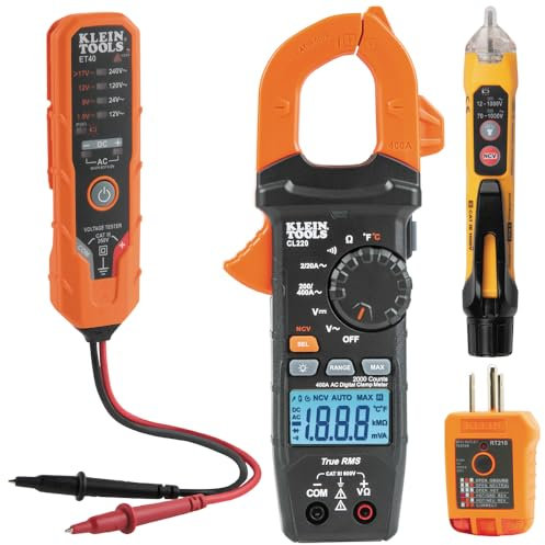 Klein Tools CL220VP Electrical Test Kit with Digital Clamp Meter, Non-Contact Voltage Tester, GFCI Outlet Tester, AC/DC Voltage Tester