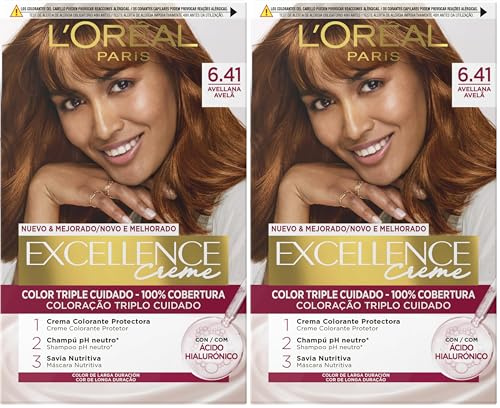 L'Oreal Paris Excellence Coloración Creme Triple Protección, Tono 6.41 Avellana, 1 Unidad (Paquete de 2)