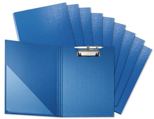 Original Falken 10er Pack Klemmbrett-Mappe. Made in Germany. Mit stabilem Pappkern und Kunststoffbezug außen und innen für DIN A4 mit Tasche im Vorderdeckel mit Stiftehalter blau