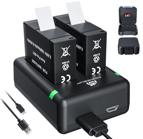 Homesuit 360 Ace Pro Akku 1800mAh und USB Ladegerät Kompatibel mit Insta360 Ace Pro/Insta360 Ace Kamera Inklusive Batteriebox mit SD Kartenspeicher (2er-Pack)