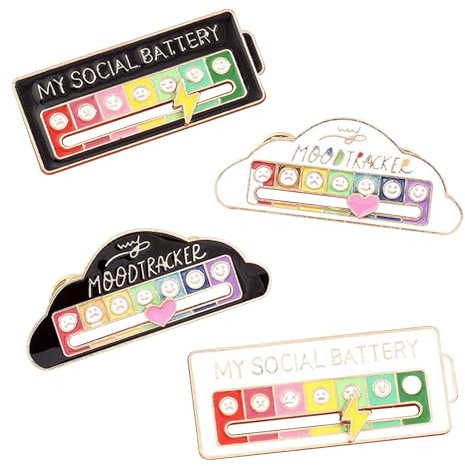 4 Social Battery Pins, Funny Social Mood Brooch Pin, Slideable Decorative Brooches, 7-Day Mood Switching Pins, Metal Expression Badges, Social Expression Pins