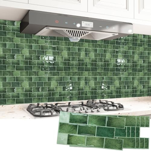 Art3d Confezione da 20 piastrelle adesive da cucina in vinile, per bagno, lavanderia, stufa, camper, 30,5 x 15,2 cm, verde