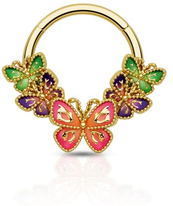 Agrewd Bunte Blume Schmetterling Septum Daith Piercing Schmuck - 316L Edelstahl Gold Ohrringe 16G 8/10MM