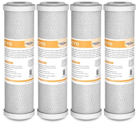 Membrane Solutions 2.5 x 10 Kohleblockfilter, Aktivkohlefilter, Carbon Block Wasserfilterpatrone Ersatz für ganze Haus Filtrationssysteme, für Umkehrosmose, 4 Stück
