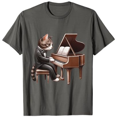 Katze Am Klavier Piano Pianist Pianistin Klavierspieler T-Shirt