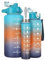 PNJB 3 Pcs Drinking Bottle with Convenient Straw Set, Leakproof and Portable 2L, 700ML, 300ML, Equipped with Time Markings and Motivational Quotes, (Blue)