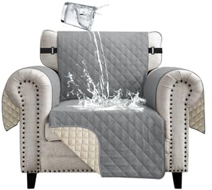 Lydevo Sofa Überzug 1 Sitzer wasserdichte rutschfest Sofabezug Mit Armlehnen Couchbezug Sofaüberwurf Kratzfest Reversible Gesteppte Schonbezug für Haustier Katzen Hunde,Blassgrau