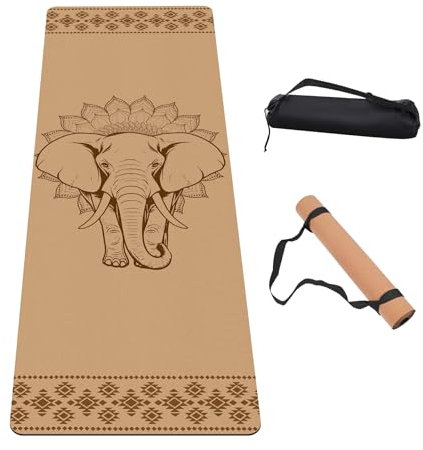 IKULE Hochwertige Kork-Yogamatte, rutschfest, dicker Kork, Übungs- und Fitnessmatte für Yoga, Pilates und Heimtraining (183 x 61 x 5 mm dick)
