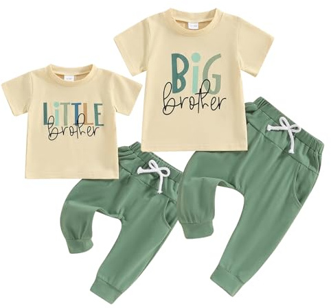 Geagodelia Baby Kleidung Jungen Neugeborene Set Kurzarm T-Shirt und Hose Matching Bruder Sommer Kleidung Outfits (Großer Bruder Grün, 2-3 Years)