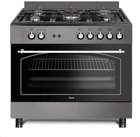 Ferre F9S50GF-MBL-RETRO 90cm Gas Range Cooker Double Turbo Fan & Wok Burner - Anthracite