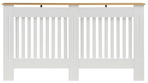 Panana Radiator Cover, Traditional Wood Grill Design MDF Wood Cabinet Radiator Covers, White with Wood top (L)