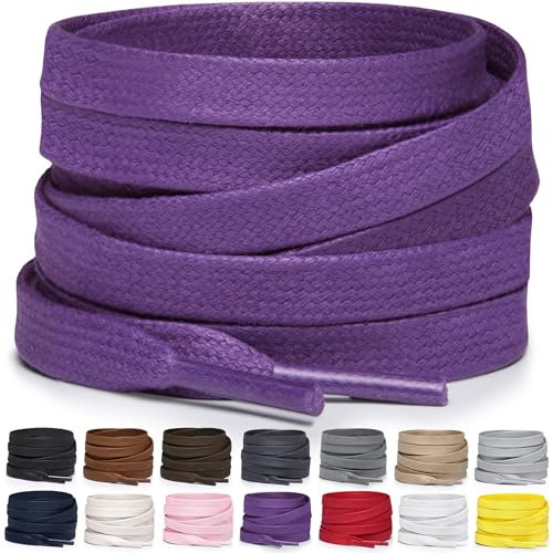 Miscly Cordones Planos de Algodón Encerado - Para Botas, Zapatillas y Zapatos, Disponibles en Varias Longitudes y Colores (Morado, 114 cm)