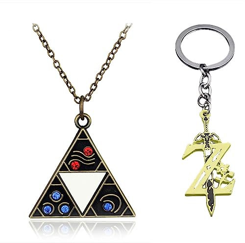 SUPTOFF Zelda – Porte-clés en forme d'épée hylienne, collier et porte-clés avec symbole Zelda, bijoux de cosplay pour adolescent, garçon, fille, homme, femme, Zinc