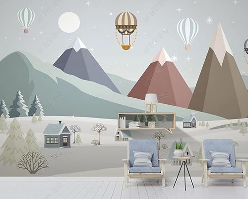 Fototapete 3D Effekt Tapete Karikatur Schnee Berg Ballon Landschaft Kinder Vlies Tapeten Wandtapete Wohnzimmer Schlafzimmer Wand Dekoration 300Cm(B) X210Cm(H)