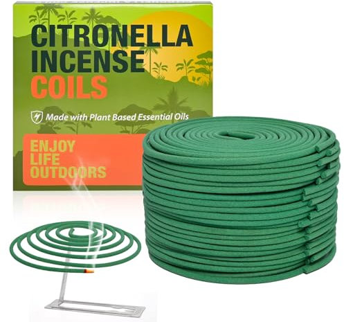 Spirales Encens à la Citronnelle pour l'extérieur, Convient pour Le Camping en Plein air, Les arrière-Cours, etc. (Le Lot de 2 Contient 48 bobines et 2 Supports de bobines)