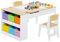 Maxmass 2-in-1 Kids Art Table and Chair Set, Children Lift-top Wooden Craft Table with 2-Tier Open Shelf, Paper Roll, 6 Storage Boxes, Toddler Play Table for Drawing, Learning (Natural, 6 Cups)