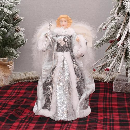 Die Weihnachtswerkstatt Engel Christbaumspitze 18x15x31cm Silber/Gold und Rot/Innendeko für Weihnachten