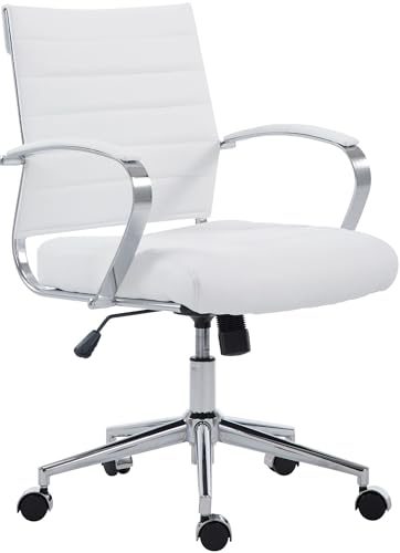 CLP Drehstuhl Oakland I Chefsessel Mit Stufenloser Sitzhöhenverstellung I Bürosessel Mit Leichtlaufrollen, Farbe:weiß, Material:Kunstleder