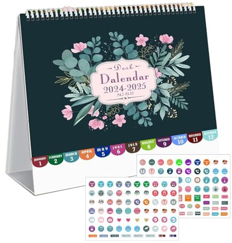 Tischkalender 2024–2025, Tischkalender 2024–2025 - Tischkalender Tagesplan Juli 2024 bis Dezember 2025 | 20,3 x 19,8 cm, Tischkalender 2025, Tagesplan mit Aufklebern für Zuhause, Büro, Schule