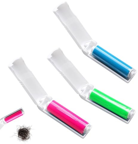 MEKEET 3-Piece Mini Lint Roller - Foldable Travel Size in Green, Red, Blue - Washable Reusable Pet Hair Remover for Carpets, Sofa, Clothes and Furniture