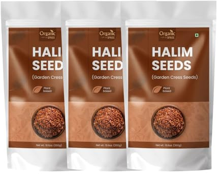 Organic Spree Halim Seeds 300gm (10.6oz) | Garden Cress Seeds | Lepidium Sativum | Pure and Natural - Pack of 3