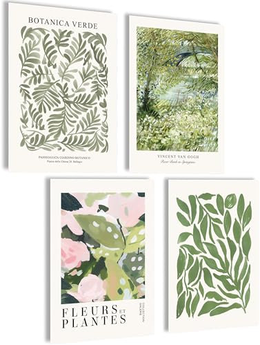 mojoliving Vintage Poster Set Wandbilder Wohnzimmer Bilder Aesthetic Botanique 4x A4 (21x30cm) ohne Rahmen