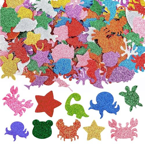 Nurila Glitter Sticker Kinder, Glitzer Aufkleber, Schaumstoff Aufkleber Bunte für Zum Basteln, Schaumstoff Sticker Set für Kinder/Wand Dekoration/Basteln/Fertigkeit Dekorieren 56 Stk