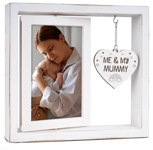 Einanmut New Mum Gifts, Mum to Be Gifts for First Time Mums | Mummy Presents for Women Baby Shower Mothers Day Christmas, Pine Wood White Photo Frame Rotating