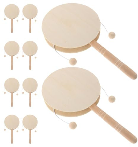 HOMOBABE 10 Stück Leere Holzrasseltrommel: Kinder-affentrommel, Unbehandeltes Holzspielzeug, DIY-malerei, Basteln, Holzschüttelspielzeug, Mini-Percussion Für Kinder