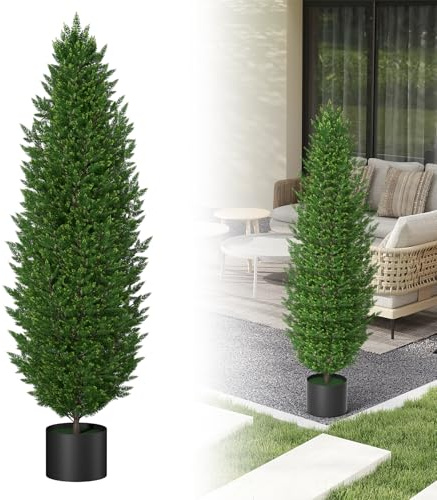 UISEBRT 2 st Kunstträd Konstgjorda Växter 150 cm, UV-skyddad Konstväxt i Kruka, Dekorativ Växt med Naturlig Optik för Hus, Balkong, Terrass, Inne och Utanför, Cypres
