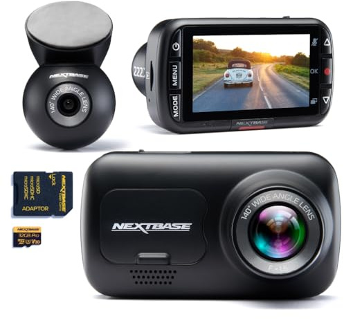 Nextbase® 222XR Dashcam Auto Vorne Hinten | Parkmodus 24/7 Parküberwachung | HD 1080p 30fps Dash Cam | 2,5-Zoll-Bildschirm | Auto Kamera 140 Grad Betrachtungswinkel | Inklusive 32GB MicroSD Karte
