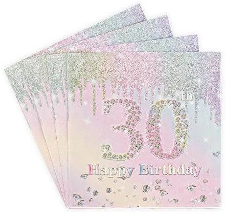 Geburtstag 30 Servietten, 20Stk Rainbow Happy Birthday Servietten 33cm x 33cm Papierservietten für Frau Mädchen Regenbogen Geburtstags Deko Party Supplies Tischdekoration