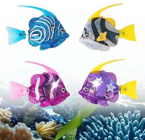 KBIBCK Robo Fisch Katze Spielzeug, 4 Stück Elektronischer Haustier Fisch, Elektrische Fische mit Leuchtende, Batteriebetrieben, Wiederverwendbare Haustierspielzeug für Kinder Haustiere Pool