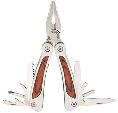 Herbertz Multitool, Leichtmetall-Gehäuse, Pakkaholz-Einlagen, Bitsatz, Lederetui