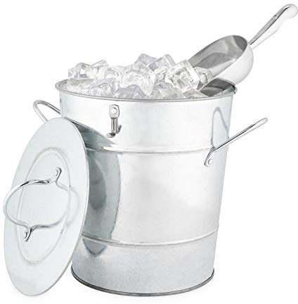 Twine Insulated Ice Bucket with Lid, Scoop & Handles for Beer, Wine, Champagne, Beverages, 1 Gal Galvanized Metal Bucket, Steel Ice Container for BBQs, Indoor & Outdoor Party Supplies, Bar Accessories