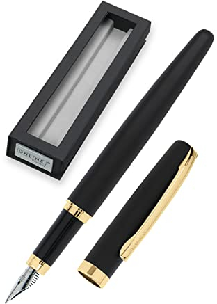 ONLINE Füller Eleganza I Metall I Farbe Schwarz&Gold I Federstärke M I Metallclip I inkl. Tintenpatrone blauschreibend I für Standard-Tintenpatronen in Geschenkverpackung