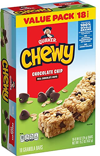 Quaker Chewy Granola Bars Chocolate Chip, 0.84 Oz, 18 Ct, Pack of 1